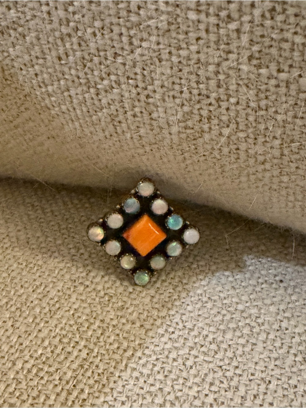 Square Orange spiny oyster & opal ring - Women Jewelry